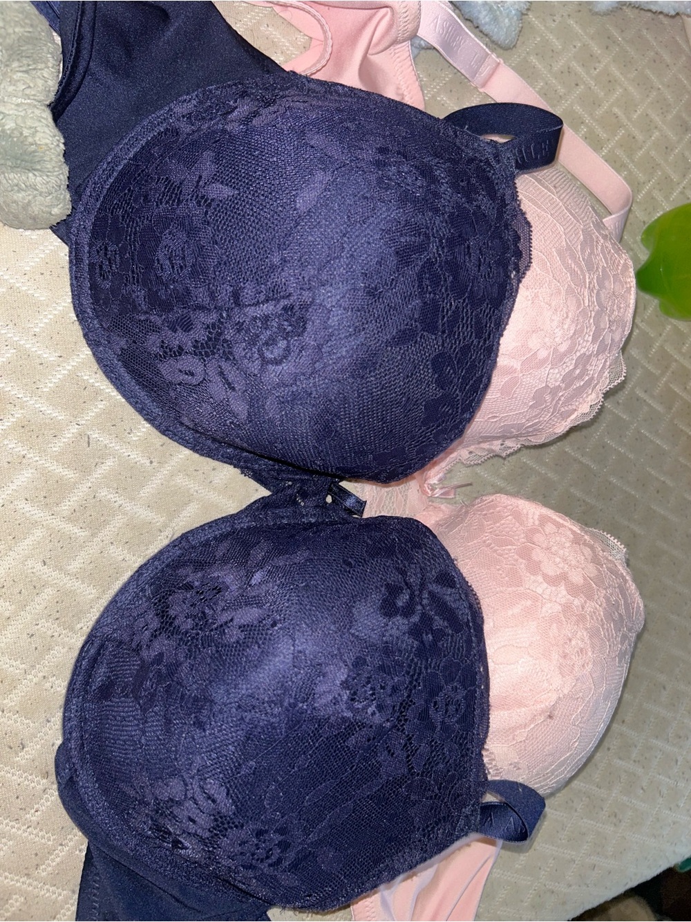 Laura Ashley Navy and Light Pink Lace Bra Duo